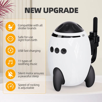 Rechargeable Stroller Rocker with White Noise and Bluetooth, Portable Automatic Pram Rocking Accessory with Adjustable Speed and USB-C Charging