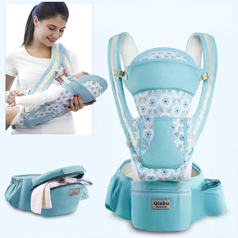 Hip Seat Baby Carrier with Padded Shoulder Straps, Wide Waist Belt and Zippered Storage Pocket, Babywearing Gear in Solid and Floral Color Options