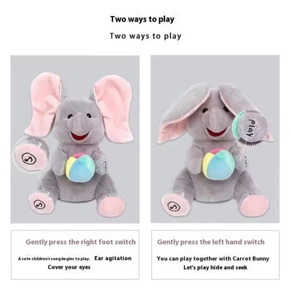 Musical Elephant Stuffed Animal with Flapping Ears, 25 cm Soft Peekaboo Plush Toy with Songs for Supervised Toddler Play Over 12 Months