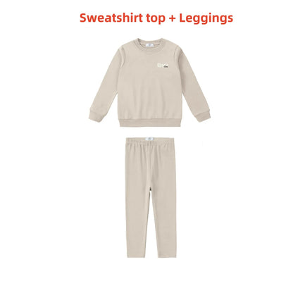 Kids Ski Graphic Cotton Outfits in Ecru, Hunter Green and Acid Wash Grey, Coordinating Sweatshirts, Dresses and Baby Sets for Sibling Matching Looks