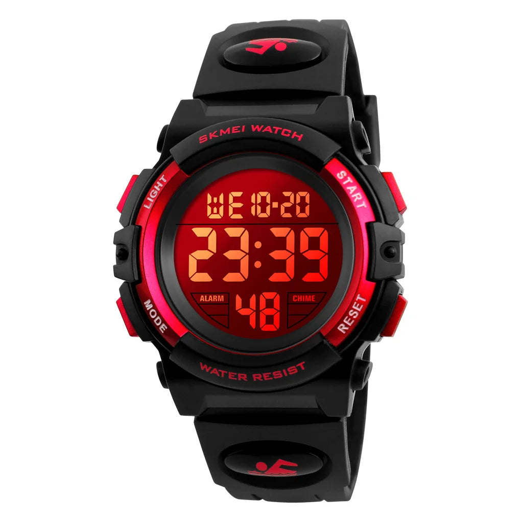 Kids Digital Sports Watch, SKMEI LED Chronograph Wristwatch with 5Bar Water Resistance, Round Display and PVC Buckle Strap for Boys and Girls