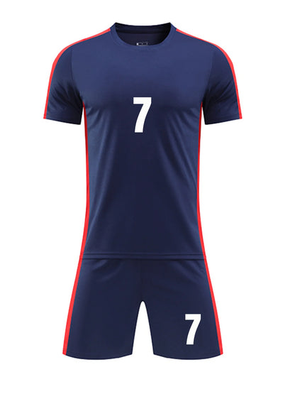 Kids Soccer Training Outfit with Short Sleeve V-Neck Jersey and Shorts, Contrast Trim Sports Clothing Set for Boys and Girls, Youth and Adult Sizes