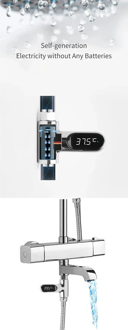 Inline Shower Water Thermometer with Large LED Temperature Display, First or Second Generation Options for Parent-Managed Bath Preparation