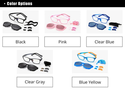Kids Clip-On Sunglasses by Ralferty, 2-in-1 Children's Eyeglass Frame with Polarized Sun Clip for Everyday Outings and Family Travel