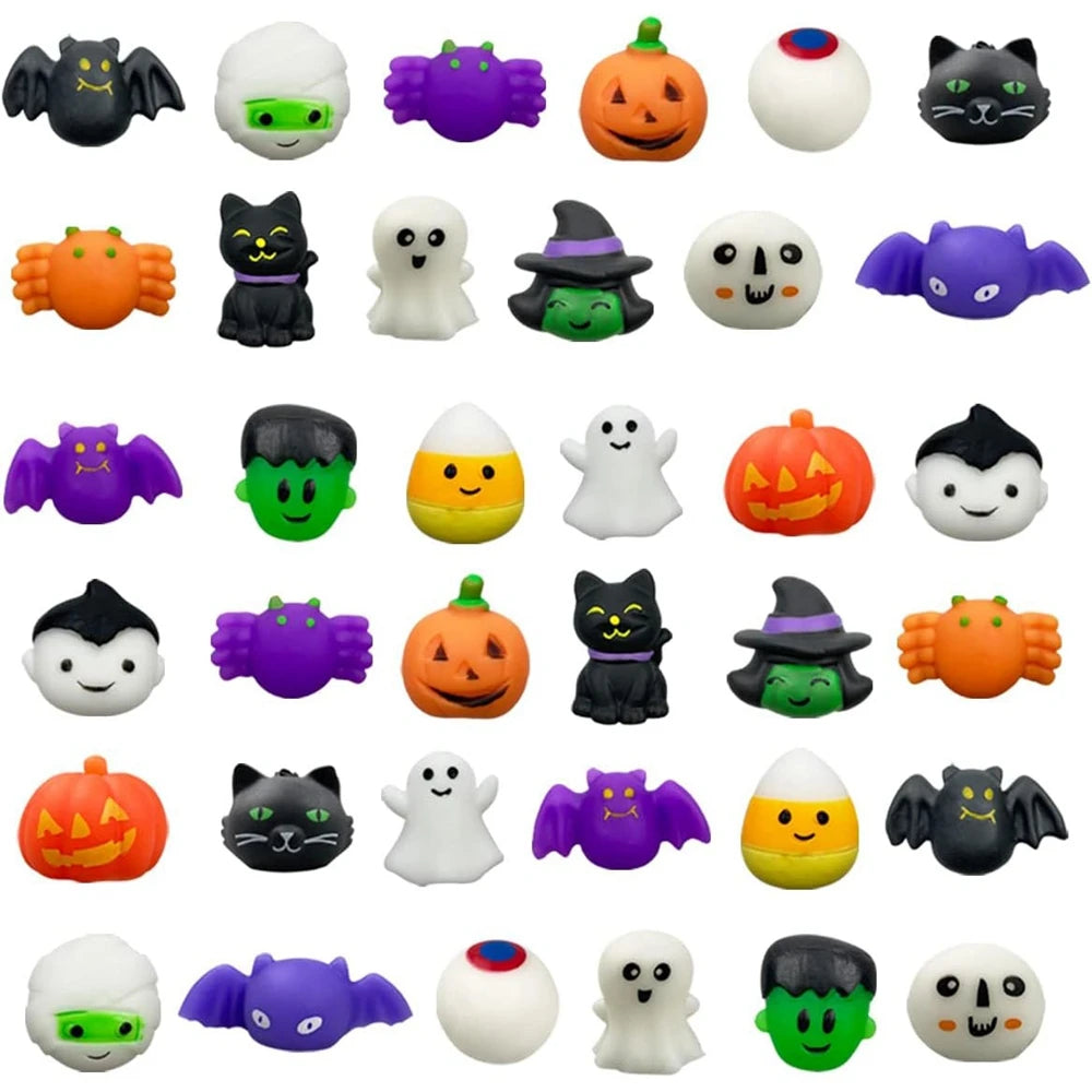 Halloween Mochi Squishy Toys, Random Assorted Squeeze Fidget Packs of 12, 24 or 36 for Party Favors, Goodie Bags and Seasonal Gift Giving