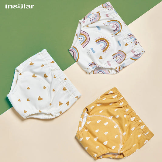 6-Layer Cotton Training Pants, 3-Pack Reusable Toddler Potty Underwear with Elastic Waist and Printed Designs in 90 cm and 100 cm Size Options