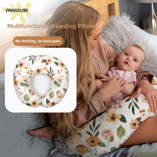Breastfeeding Support Pillow with Floral Removable Cover, PANGDUBE U-Shaped Nursing Cushion for Moms and Everyday Baby Feeding