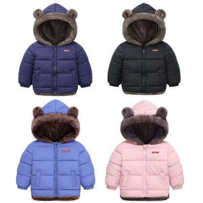 Toddler Winter Puffer Coat with Bear Ear Hood, Plush-Look Trim and Front Zipper, Padded Jacket for Boys and Girls Sizes 2T–6T