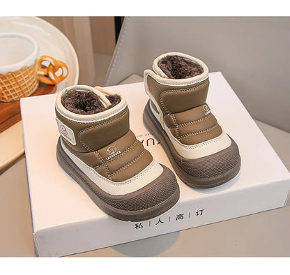 Kids Padded Snow Boots with Plush Lining, Wraparound Ankle Flaps and Chunky Soles, Boys and Girls Winter Shoes in Pink, Black or Brown