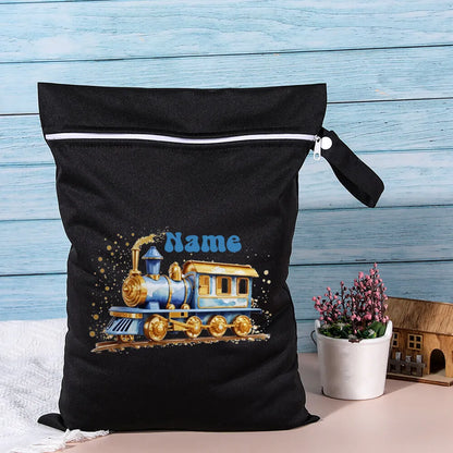 Dinosaur Wet Bag with Personalized Name Design, 40 x 28 cm Polyester Diaper Storage Pouch with Waterproof Membrane for Swimwear and Kids Essentials