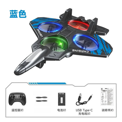 RC Fighter Drone with Lights, 2.4GHz Remote Control Foam Quadcopter in Red or Blue, Approx. 10-Minute Flight Time for Aviation Hobby Play