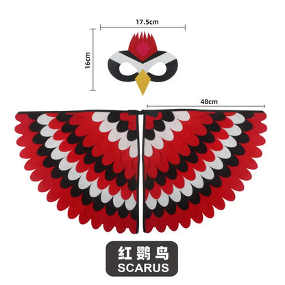 Kids Bird Wings and Mask Costume Set with Layered Felt Feather Cape, Colorful Animal Dress-Up for Halloween, Birthday Parties and Stage Performances