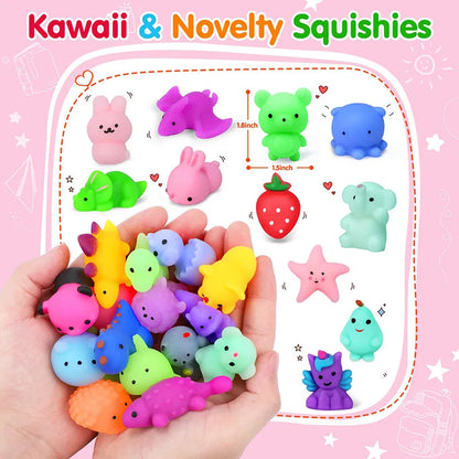 Mochi Squishy Party Favors, Mini Animal and Fruit Squeeze Fidget Toys in Random Assorted Packs for Birthday Goodie Bags and Classroom Prizes
