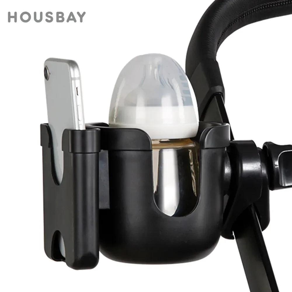 Stroller Bottle and Cup Holder with Clamp Mount and Optional Phone Slot, Single-Cup or Combination Storage Accessory for Walks and Family Outings
