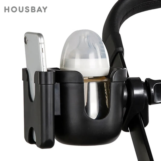 Stroller Bottle and Cup Holder with Clamp Mount and Optional Phone Slot, Single-Cup or Combination Storage Accessory for Walks and Family Outings