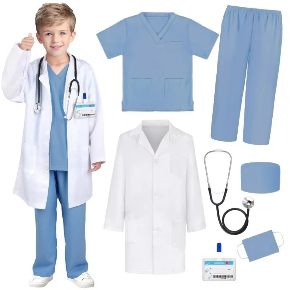 Children’s Medical Role Play Costume with White Coat Styling for Doctor and Nurse Dress-Up, Career Day, Halloween Parties and Pretend Clinic Games