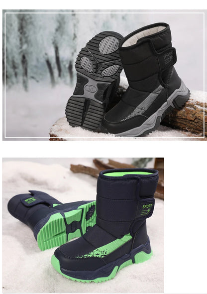 High-Top Kids Snow Boots with Hook-and-Loop Side Straps, Padded Shafts and Chunky Tread Soles for Winter Outings, Chinese Sizes 31-42