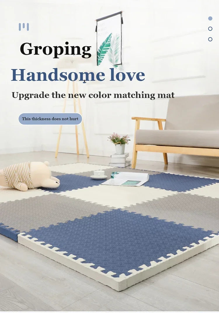 Baby Puzzle Play Mat with 30 cm Interlocking Foam Tiles, 1 cm Thick Textured Floor Padding in 8 or 16 Pieces for Supervised Indoor Play
