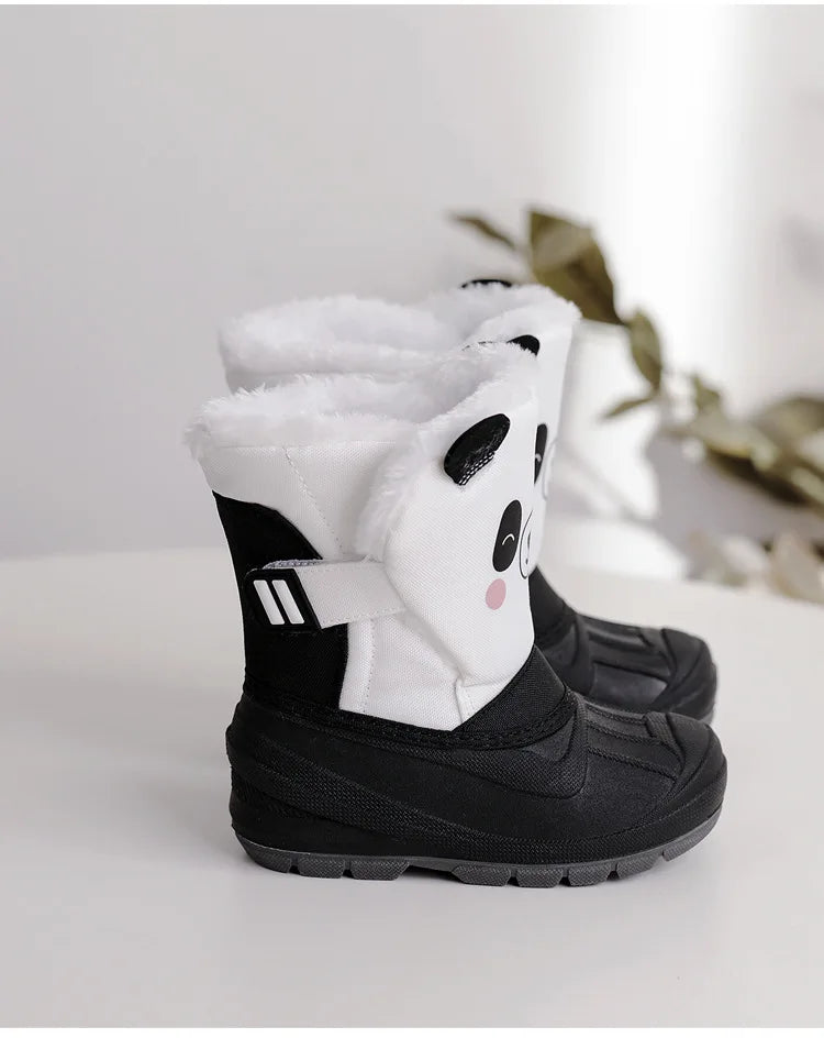 Kids Unicorn Winter Boots with Plush Trim, Gold-Tone Horn and Ear Details, Pink and White Fantasy-Themed Cold-Weather Footwear for Girls