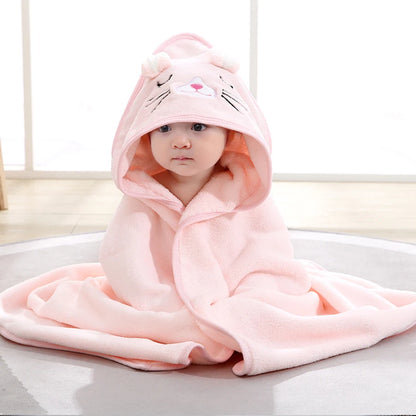 Animal Hooded Baby Towel in Soft Coral Fleece, Newborn Bath Wrap with Six Cute Character Styles for After-Bath, Pool and Beach Drying