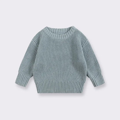 Cotton Crewneck Baby Sweater for Boys and Girls, Long Sleeve Ribbed Knit Pullover for Infants and Kids, Everyday Cool Weather Layering
