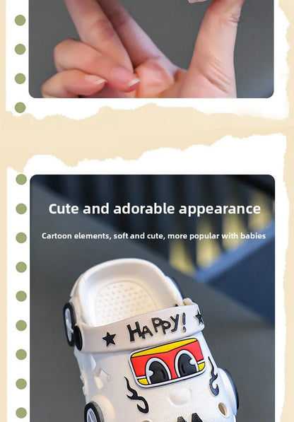 Kids Light-Up Car Clogs with Glowing Wheel Details, Ventilated Closed-Toe Design and Pivoting Heel Strap for Playful Summer Casual Outfits
