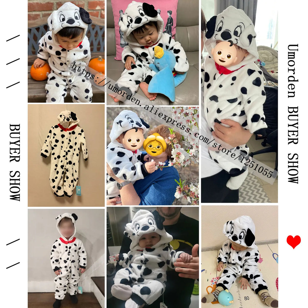 Baby Dalmatian Costume with Puppy Hood, Flannel Animal Jumpsuit for Infants and Toddlers, Halloween Dress-Up and Photo Outfits