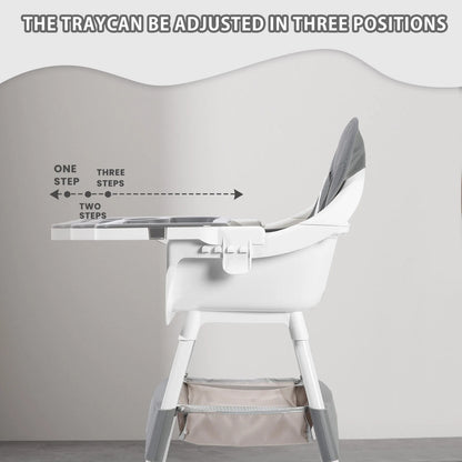 Baby Dining High Chair with Removable Double-Layer Tray, Convertible Toddler Seating with Adjustable Footrest and Toy Rack for Family Mealtimes