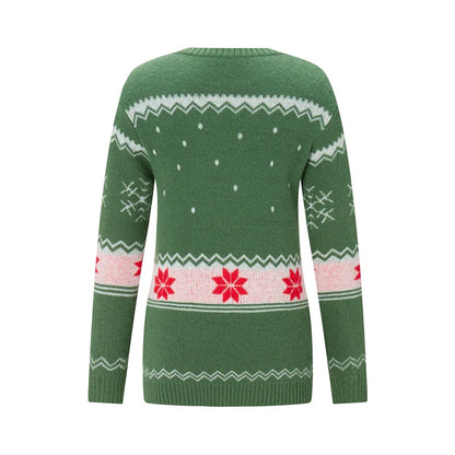Reindeer Family Christmas Sweaters in Red or Green, Matching Mom Dad and Kids Long Sleeve Crewneck Pullovers for Holiday Photos and Parties