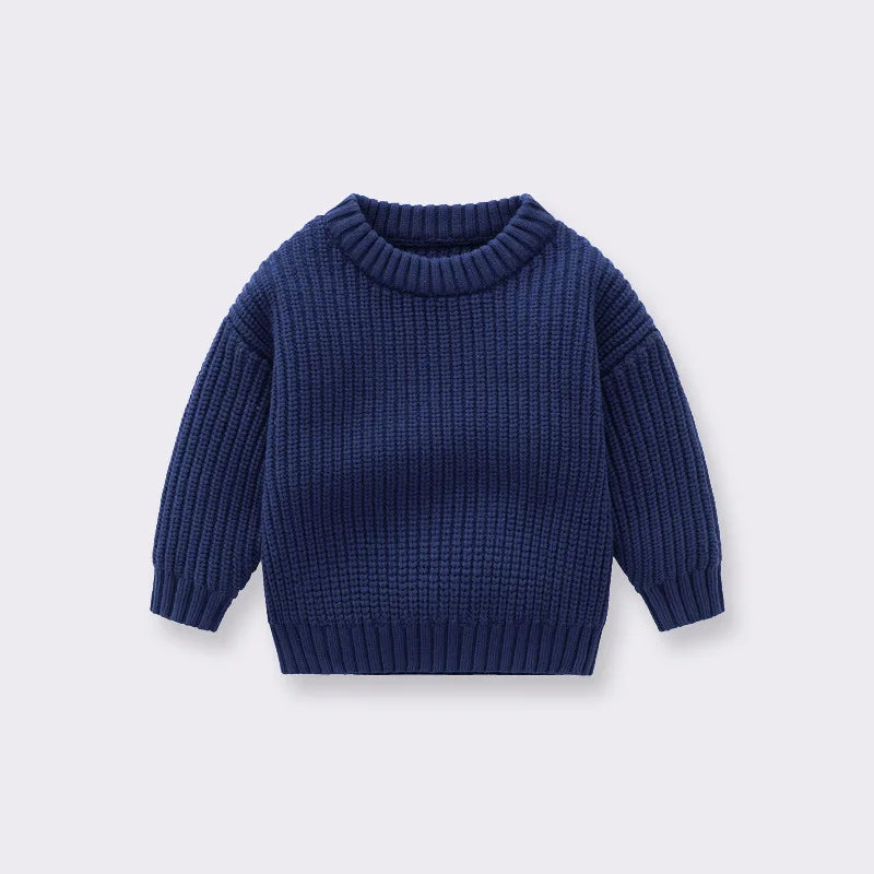 Cotton Crewneck Baby Sweater for Boys and Girls, Long Sleeve Ribbed Knit Pullover for Infants and Kids, Everyday Cool Weather Layering