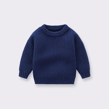 Cotton Crewneck Baby Sweater for Boys and Girls, Long Sleeve Ribbed Knit Pullover for Infants and Kids, Everyday Cool Weather Layering