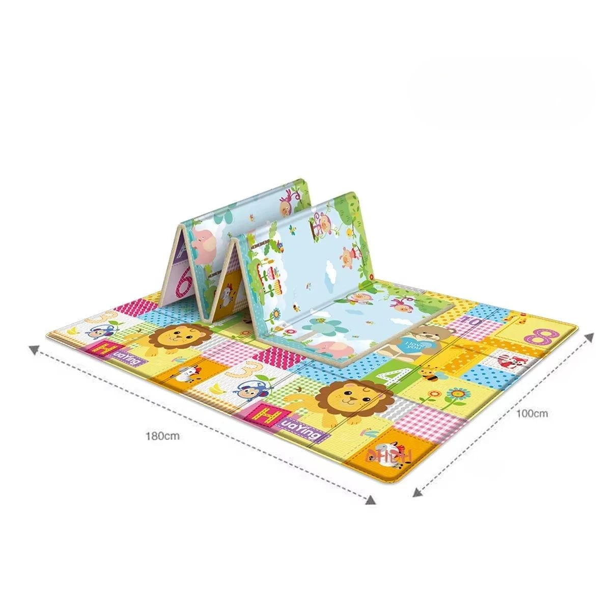 Foldable Baby Activity Mat with Double-Sided Prints, LDPE Padded Wipe-Clean Floor Surface and Carry Bag for Supervised Tummy Time and Toddler Play
