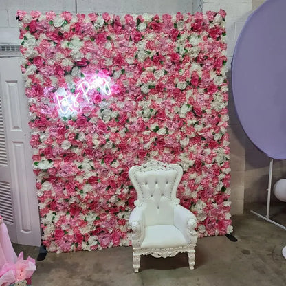 Artificial Flower Wall Panels with Fabric Roses, 40 x 60 cm Reusable Floral Backdrop for Baby Showers, Weddings, Birthdays & Home Decor