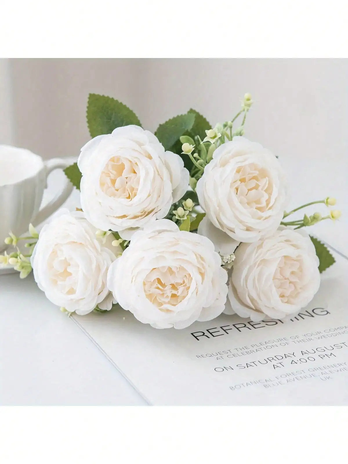 Artificial Peony Flowers, 4-Piece Faux Floral Bouquet for Wedding and Engagement Decor, Home Arrangements and Anniversary Gifts, No Vase Included