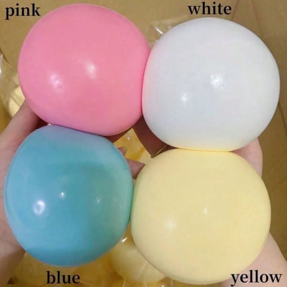 Squishy Stress Ball with Dough Filling, Soft TPR Round Squeeze Fidget in Yellow, Blue, Pink or White for Tactile Play and Desk Breaks