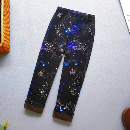 Printed Lined Leggings for Girls, Plush-Textured Winter Pants with Floral Heart and Pattern Options for Toddler and Kids Outfits, Sizes 2-3T to 10-11