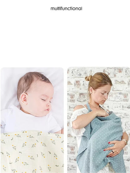 Cotton Nursing Cover with Adjustable Metal Buckle, Breathfeeding Privacy Shawl in Floral, Leaf and Leopard Prints for Moms on the Go