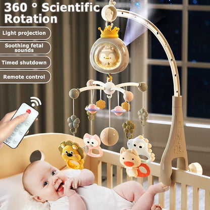 Remote Control Crib Mobile with Projector and Night Light, Rotating Animal Hanging Toys, Musical Lullabies and Timer for Baby Nursery