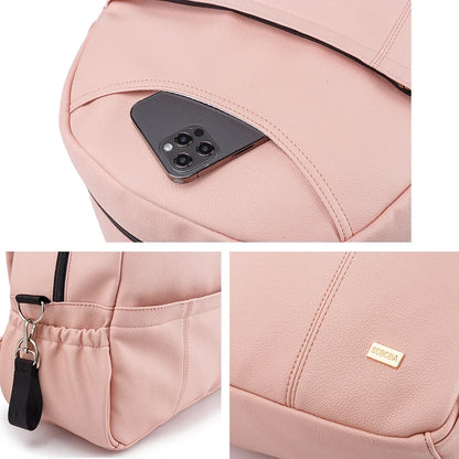 PU Diaper Bag Backpack with Zippered Storage and Front Pockets, 34 x 14 x 32 cm Baby Essentials Organizer for Parents and Everyday Outings