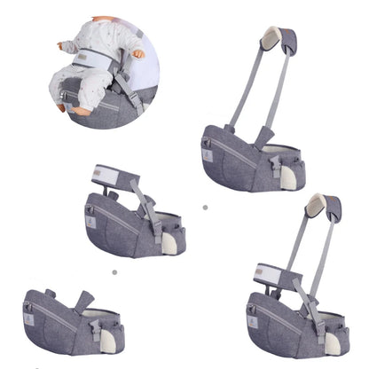 Waist-Mounted Baby Hip Seat with Padded Shoulder Strap and Zippered Storage Pockets, Gray or Black Carrying Accessory for Everyday Parent Outings