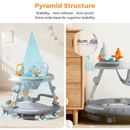 Baby Walker Activity Center in White, 4-in-1 Play Design with 3 Frame Height Settings, 5 Seat Adjustments and Wheeled Base for Indoor Use