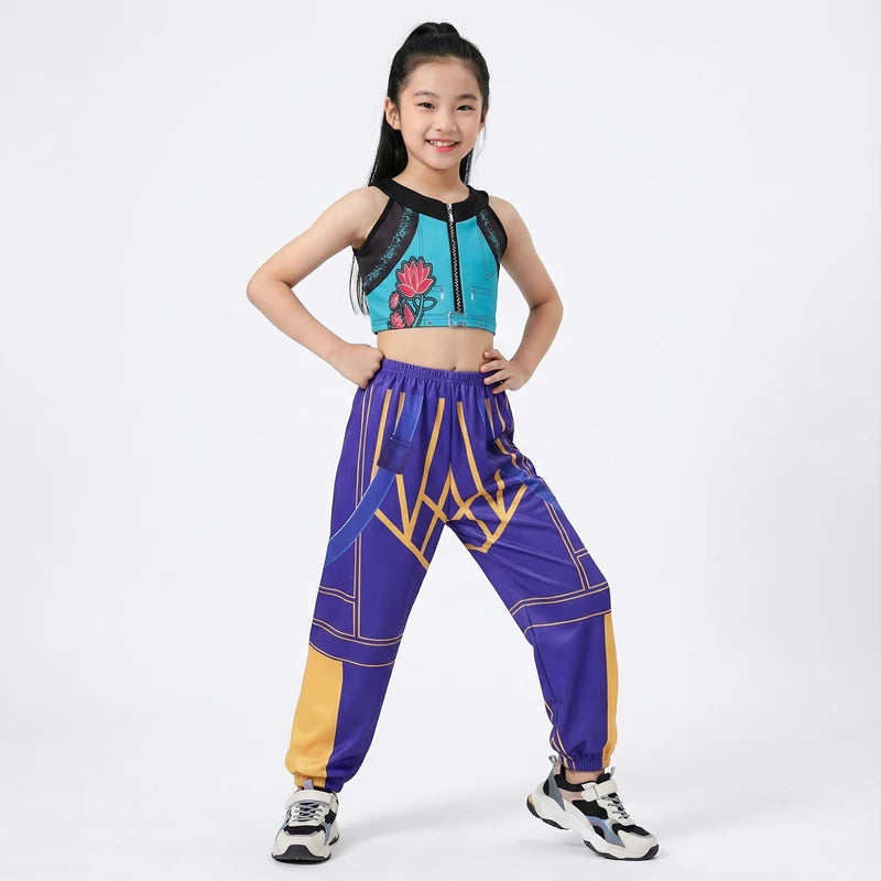 Girls Cosplay Costume Set for Halloween, Dance Performances and Dress-Up with Jacket, T-Shirt and Shorts or Top-and-Pants Outfit Options
