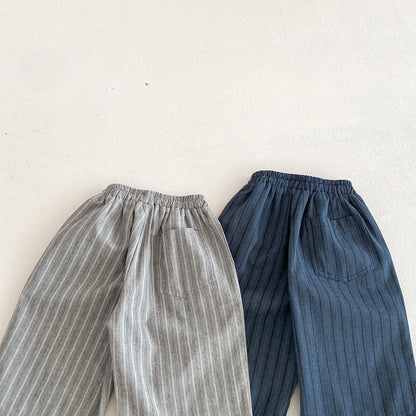 Cotton Toddler Striped Pants with Pull-On Elastic Waist, Relaxed Long Trousers for Boys and Girls in Six Colors, Sizes 12-24M to 5-6Y
