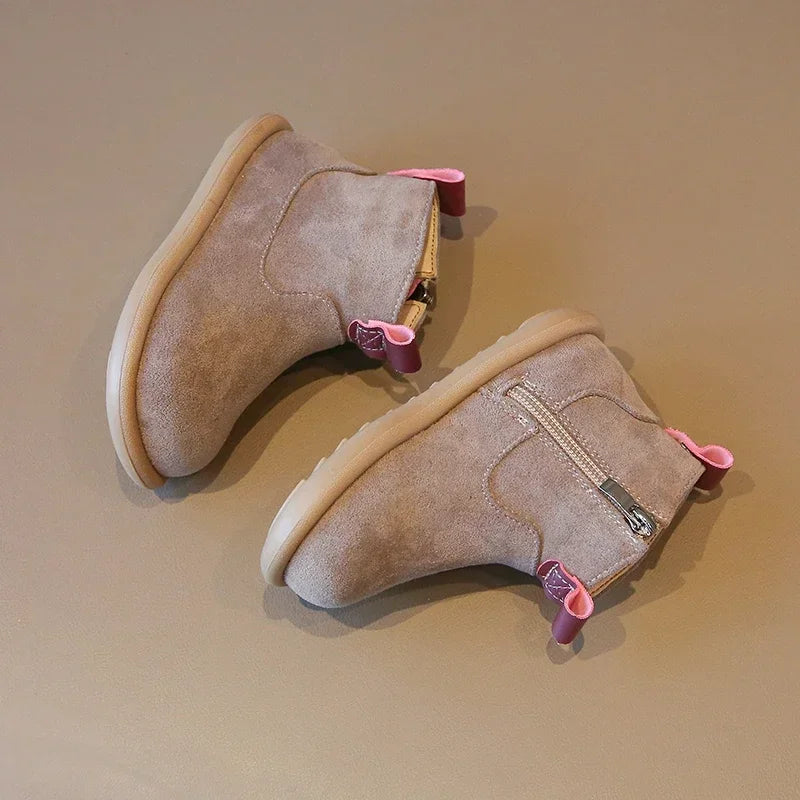 Toddler Suede-Look Ankle Boots with Side Zipper and Colorful Pull Tabs, Green Pink or Yellow Casual Short Boots for Boys and Girls in Sizes 21–30