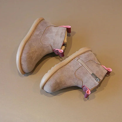 Toddler Suede-Look Ankle Boots with Side Zipper and Colorful Pull Tabs, Green Pink or Yellow Casual Short Boots for Boys and Girls in Sizes 21–30