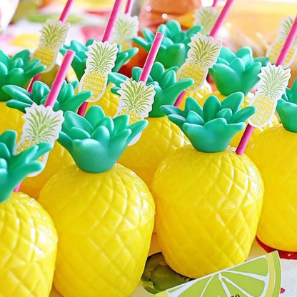 Fruit Shaped Party Cups in Pineapple, Coconut and Strawberry Designs, 6 or 10-Piece Plastic Drink Cup Sets for Luau Birthdays and Summer Celebrations