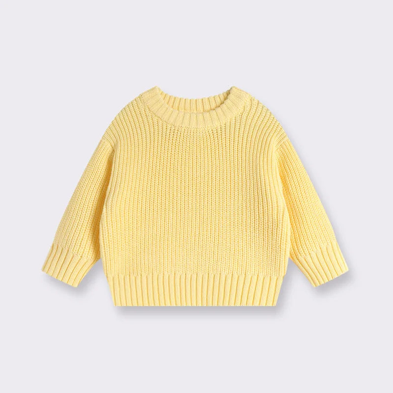 Cotton Crewneck Baby Sweater for Boys and Girls, Long Sleeve Ribbed Knit Pullover for Infants and Kids, Everyday Cool Weather Layering