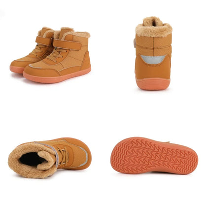 Wide Toe Winter Boots for Kids, Barefoot-Style High-Top Shoes with Cozy Lined Styling and Strap Options for Boys and Girls Cold-Weather Outfits