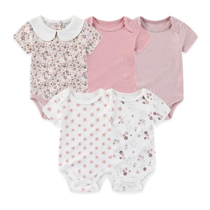 Baby Bodysuit Multipack in Cotton, 4- or 5-Piece Short Sleeve Infant Clothing with Printed and Solid Designs for Boys and Girls, Sizes 3M-12M