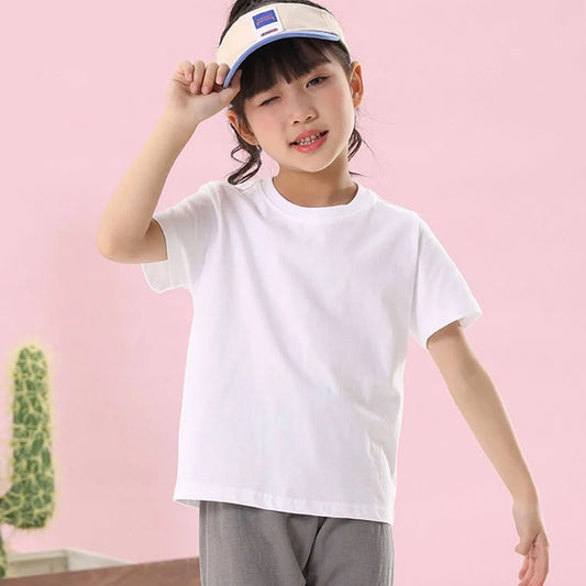 Kids Solid Color Cotton T-Shirt, 180gsm Short Sleeve Crewneck Basic Tee for Boys and Girls in 18 Colors for Summer and Everyday Casual Outfits